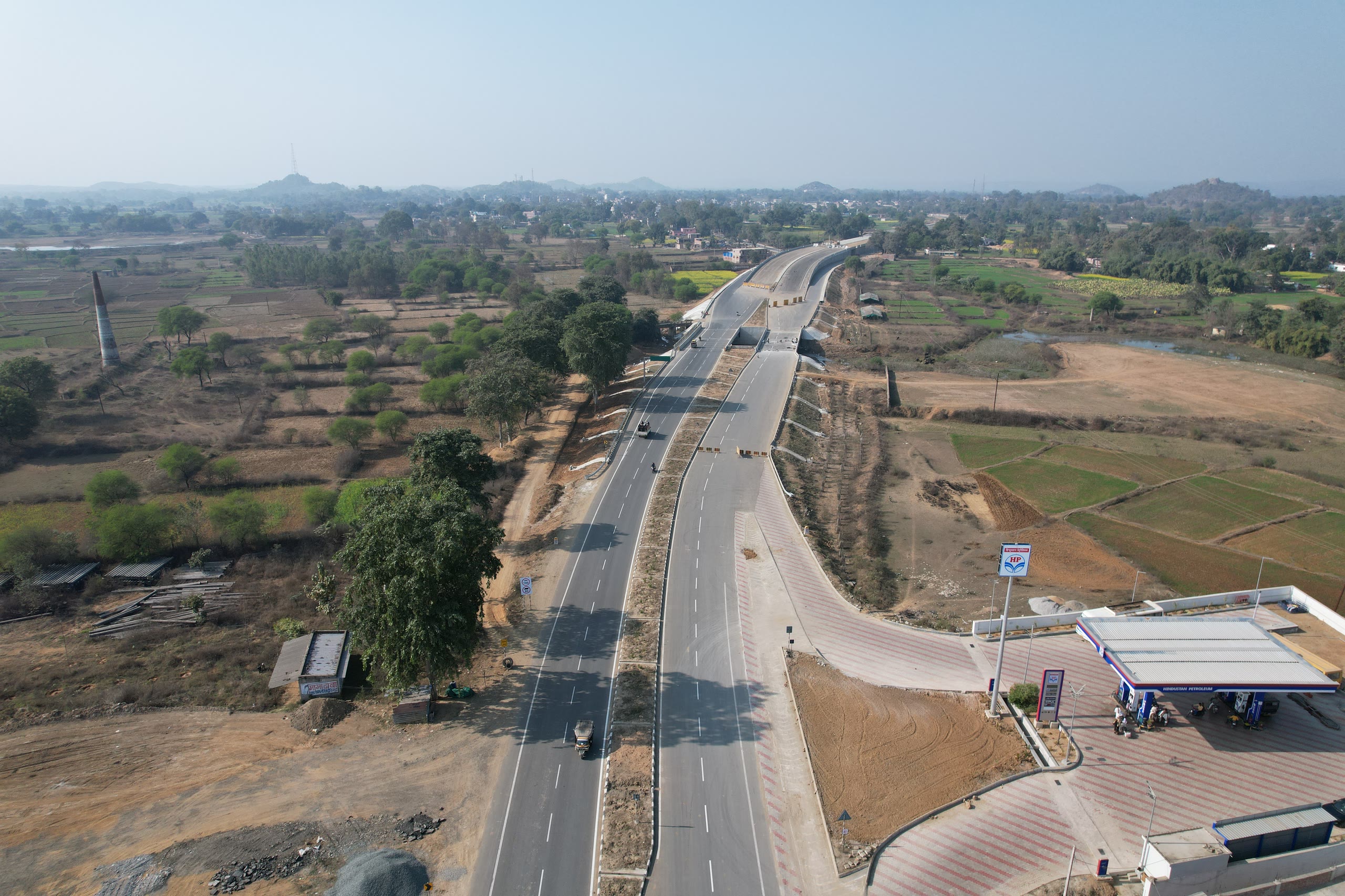 A completed two-lane highway from above