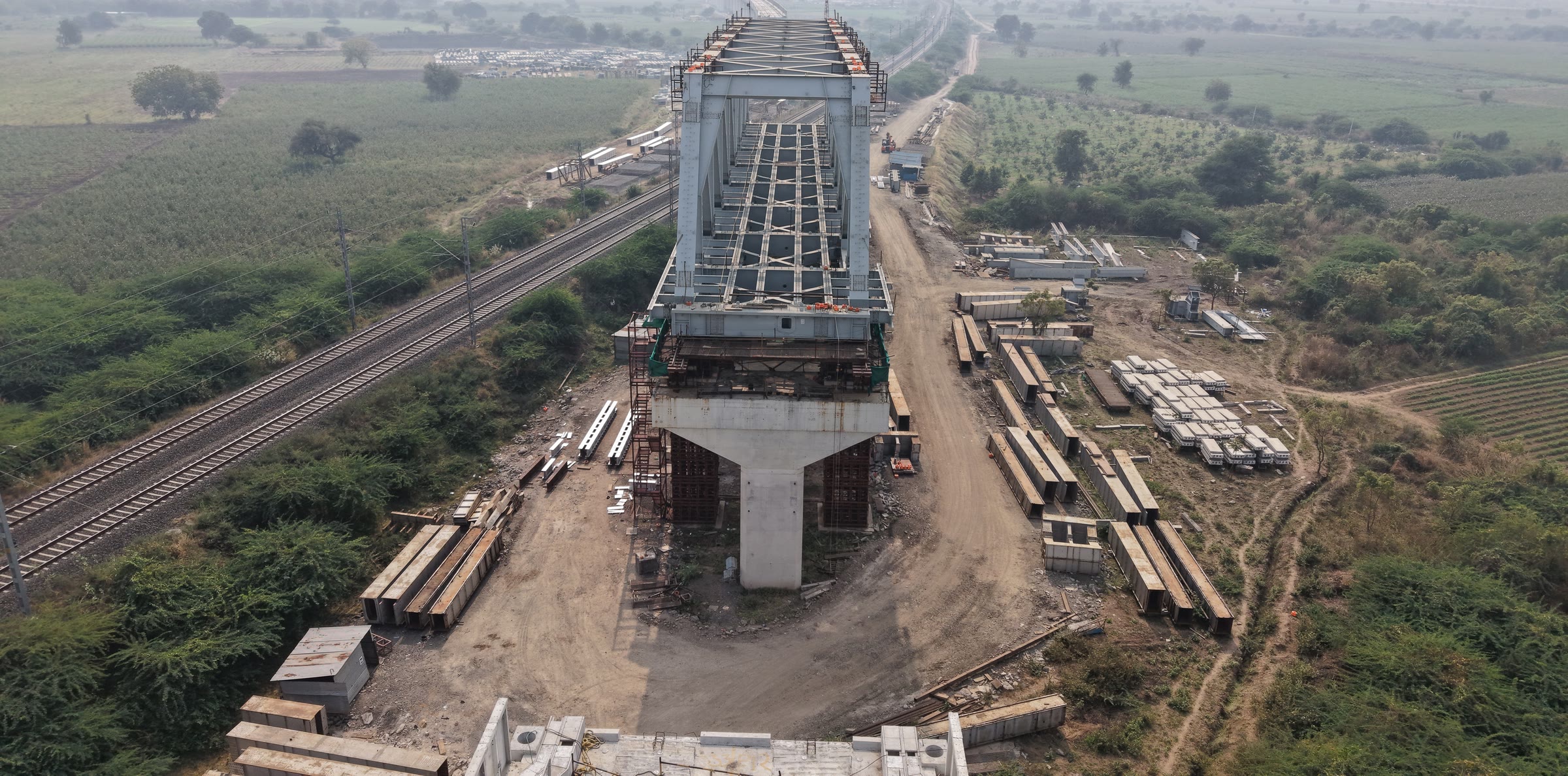 Truss launching over the pier on the high-speed corridor