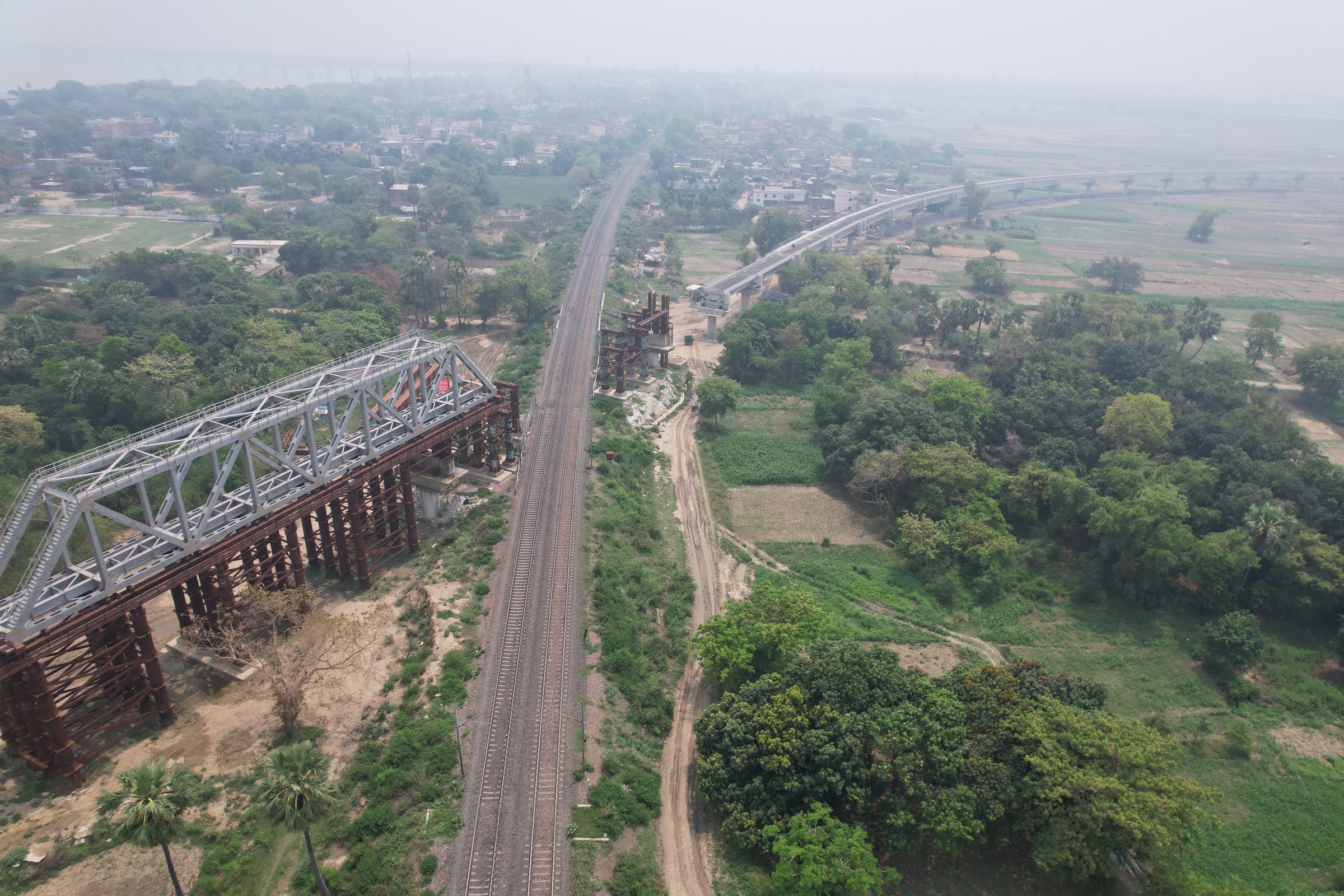 Open web truss beside the line