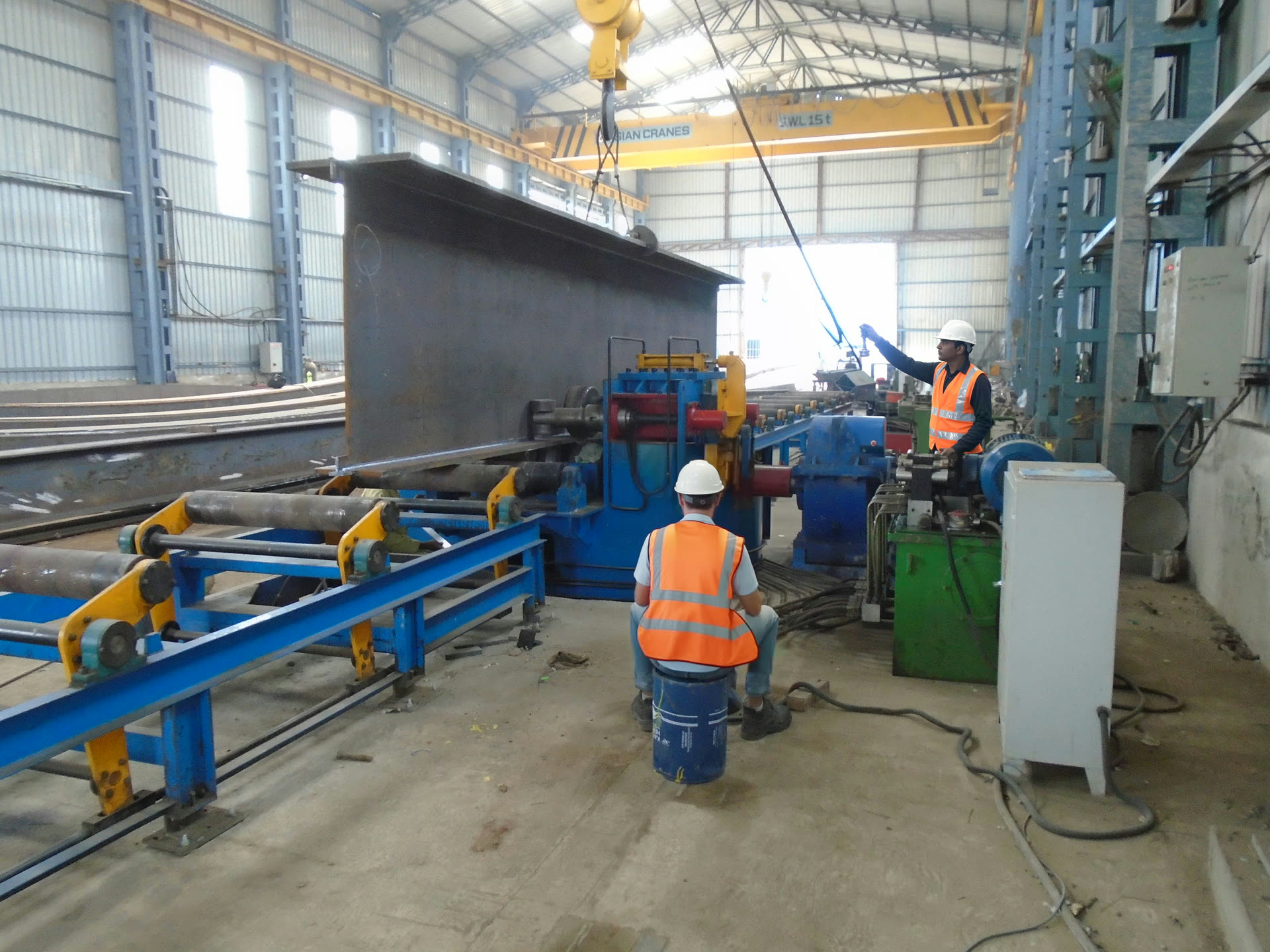 Plate girder under the overhead crane in the Ambala fabrication shed